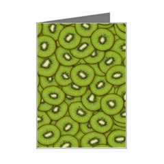 Kiwi Fruit Pattern Green Background Mini Greeting Card by Paksenen