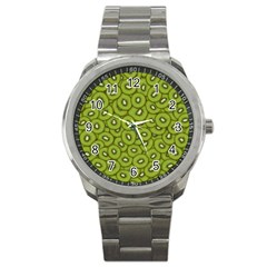 Kiwi Fruit Pattern Green Background Sport Metal Watch by Paksenen