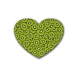 Kiwi Fruit Pattern Green Background Rubber Coaster (Heart) Front