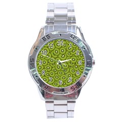 Kiwi Fruit Pattern Green Background Stainless Steel Analogue Watch