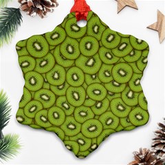 Kiwi Fruit Pattern Green Background Snowflake Ornament (two Sides)