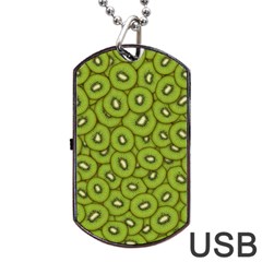 Kiwi Fruit Pattern Green Background Dog Tag Usb Flash (one Side) by Paksenen