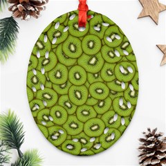 Kiwi Fruit Pattern Green Background Ornament (oval Filigree)