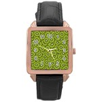 Kiwi Fruit Pattern Green Background Rose Gold Leather Watch  Front