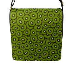 Kiwi Fruit Pattern Green Background Flap Closure Messenger Bag (l) by Paksenen