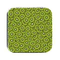 Kiwi Fruit Pattern Green Background Square Metal Box (black) by Paksenen