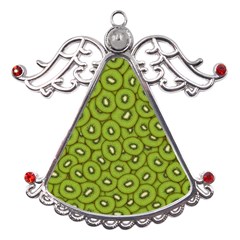 Kiwi Fruit Pattern Green Background Metal Angel With Crystal Ornament by Paksenen