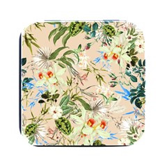 Textile Fabric Tropical Square Metal Box (black) by Paksenen