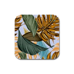 Monstera Palm Leaves Plants Rubber Square Coaster (4 Pack) by Paksenen