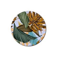 Monstera Palm Leaves Plants Rubber Coaster (round) by Paksenen