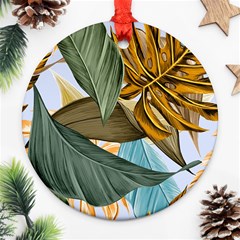 Monstera Palm Leaves Plants Round Ornament (two Sides) by Paksenen