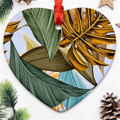 Monstera Palm Leaves Plants Heart Ornament (two Sides)