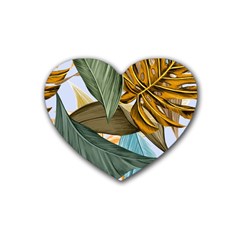 Monstera Palm Leaves Plants Rubber Coaster (heart) by Paksenen