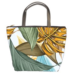 Monstera Palm Leaves Plants Bucket Bag by Paksenen