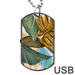 Monstera Palm Leaves Plants Dog Tag Usb Flash (one Side) by Paksenen