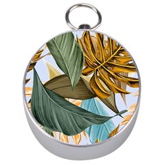 Monstera Palm Leaves Plants Silver Compasses by Paksenen