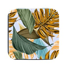 Monstera Palm Leaves Plants Square Metal Box (black) by Paksenen