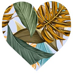 Monstera Palm Leaves Plants Wooden Puzzle Heart by Paksenen