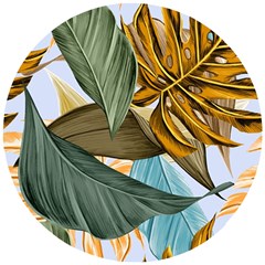 Monstera Palm Leaves Plants Wooden Puzzle Round by Paksenen