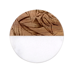 Monstera Palm Leaves Plants Classic Marble Wood Coaster (round)  by Paksenen