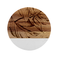 Monstera Palm Leaves Plants Marble Wood Coaster (round) by Paksenen