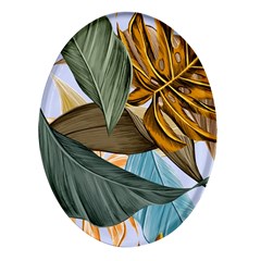 Monstera Palm Leaves Plants Oval Glass Fridge Magnet (4 Pack) by Paksenen