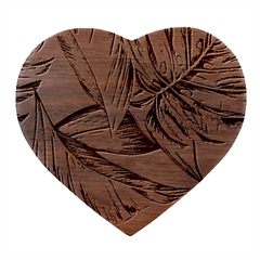 Monstera Palm Leaves Plants Heart Wood Jewelry Box by Paksenen