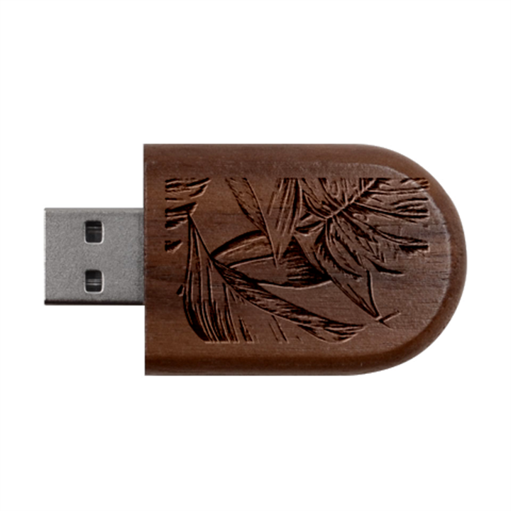 Monstera Palm Leaves Plants Wood Oval USB Flash Drive