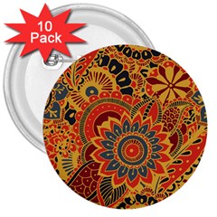 Bright Seamless Pattern With Paisley Mehndi Elements Hand Drawn Wallpaper With Floral Traditional In 3  Buttons (10 Pack)  by Ket1n9