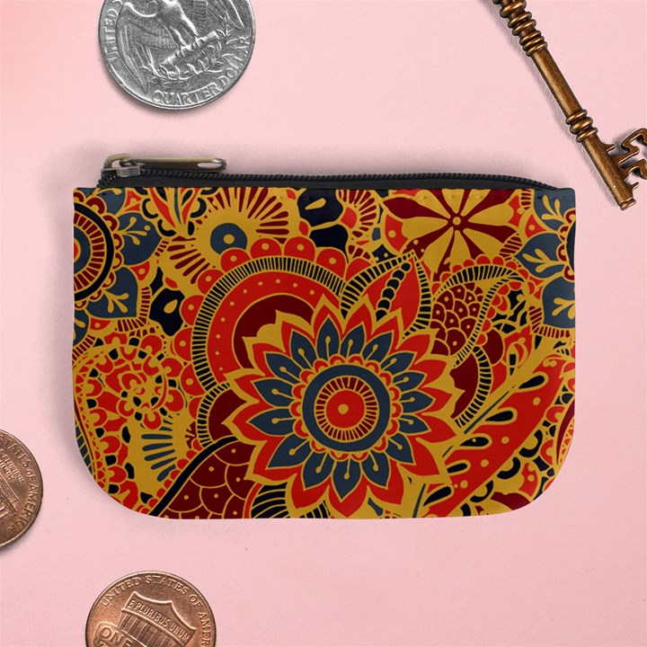 Bright Seamless Pattern With Paisley Mehndi Elements Hand Drawn Wallpaper With Floral Traditional In Mini Coin Purse