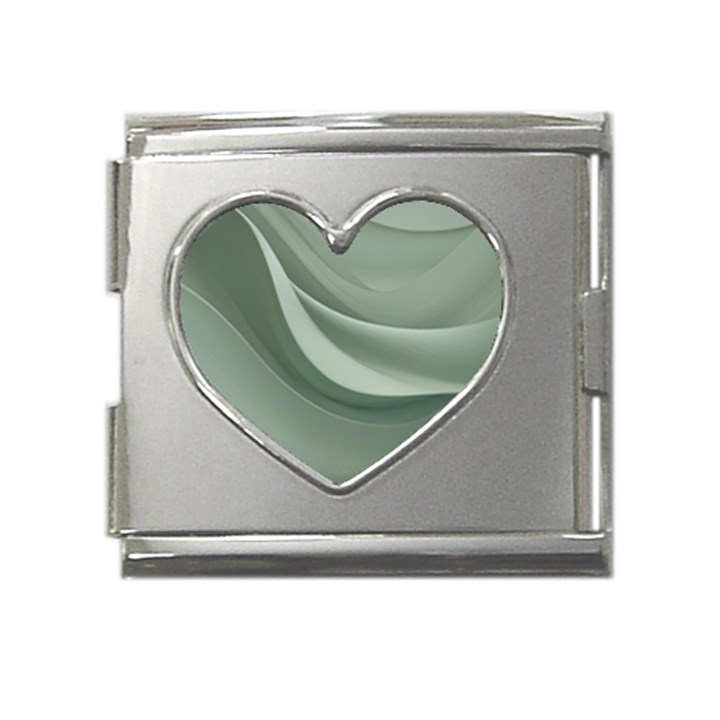 Silky Sage Abstract Elegant Print Design Mega Link Heart Italian Charm (18mm)