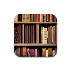 Books Bookshelves Office Fantasy Background Artwork Book Cover Apothecary Book Nook Literature Libra Rubber Coaster (square)