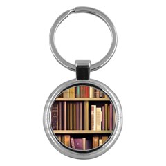 Books Bookshelves Office Fantasy Background Artwork Book Cover Apothecary Book Nook Literature Libra Key Chain (round) by Posterlux