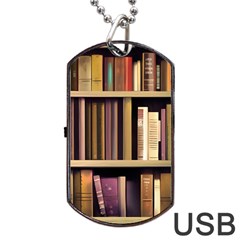 Books Bookshelves Office Fantasy Background Artwork Book Cover Apothecary Book Nook Literature Libra Dog Tag Usb Flash (one Side) by Posterlux