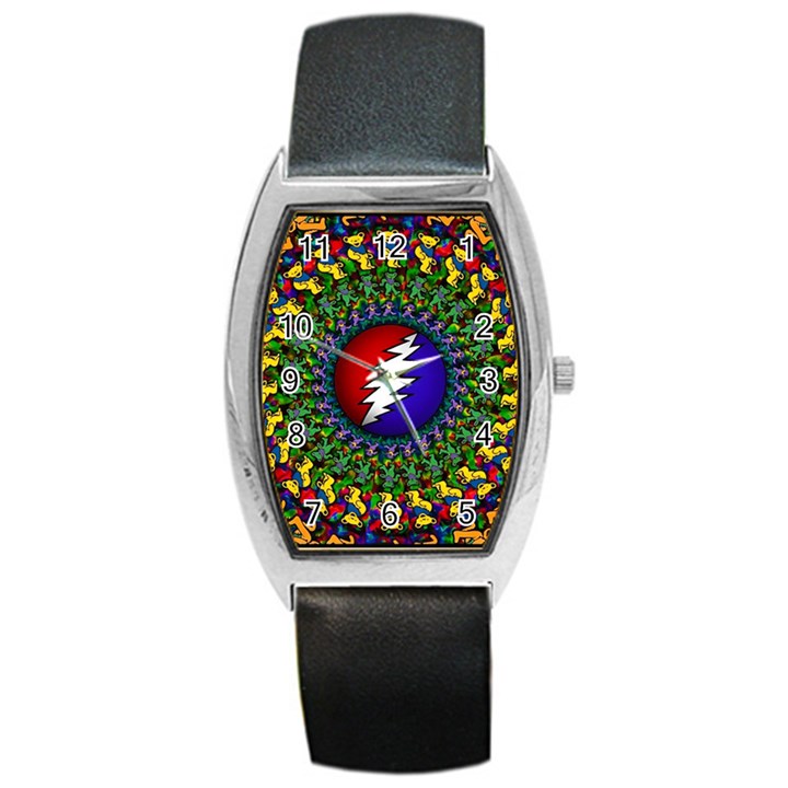 Grateful Dead Bear Pattern Barrel Style Metal Watch