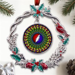 Grateful Dead Bear Pattern Metal X mas Wreath Holly Leaf Ornament by Maspions