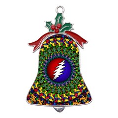 Grateful Dead Bear Pattern Metal Holly Leaf Bell Ornament