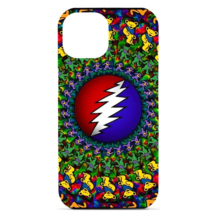 Grateful Dead Bear Pattern iPhone 15 Black UV Print PC Hardshell Case