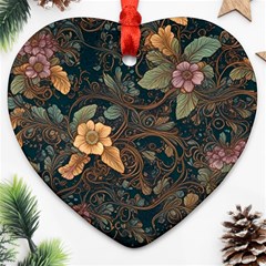 Floral Seamless Pattern Decorative Heart Ornament (two Sides)