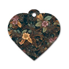 Floral Seamless Pattern Decorative Dog Tag Heart (two Sides)