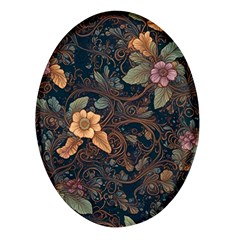 Floral Seamless Pattern Decorative Oval Glass Fridge Magnet (4 Pack) by Paksenen