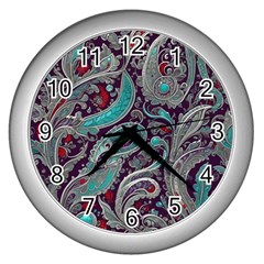 Seamless Pattern Paisley Decorative Wall Clock (silver) by Paksenen