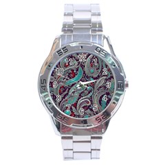 Seamless Pattern Paisley Decorative Stainless Steel Analogue Watch