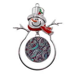 Seamless Pattern Paisley Decorative Metal Snowman Ornament