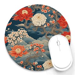 Seamless Pattern Chinoiserie Flowers Round Mousepad by Paksenen