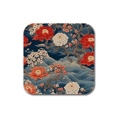 Seamless Pattern Chinoiserie Flowers Rubber Square Coaster (4 Pack) by Paksenen