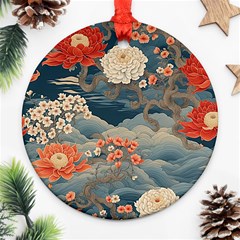 Seamless Pattern Chinoiserie Flowers Round Ornament (two Sides)