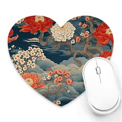 Seamless Pattern Chinoiserie Flowers Heart Mousepad by Paksenen