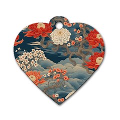 Seamless Pattern Chinoiserie Flowers Dog Tag Heart (one Side) by Paksenen