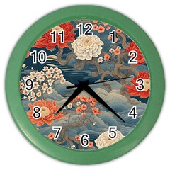 Seamless Pattern Chinoiserie Flowers Color Wall Clock by Paksenen